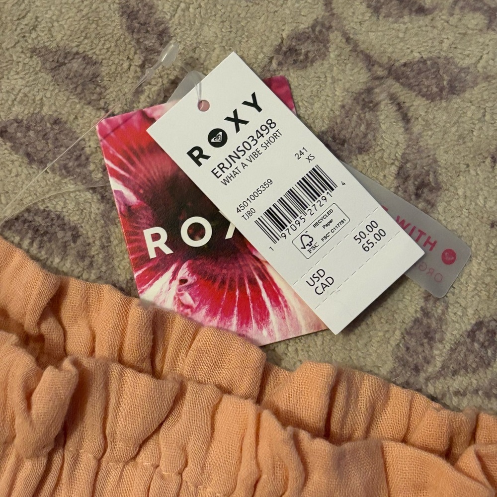 NWT Roxy What a Vibe Women's Peach Elastic Waist Shorts Size XS - Picture 2 of 4